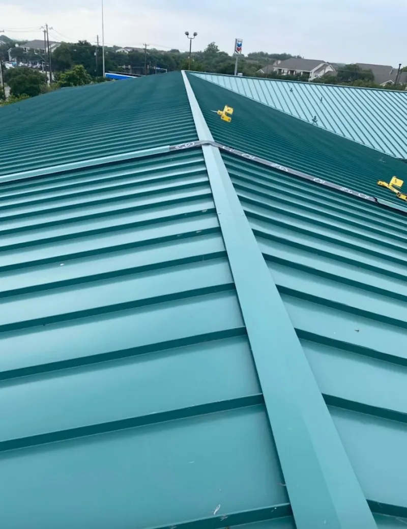 Green commercial metal roof ridge and valley for Metal Roof Repair in Pico Rivera